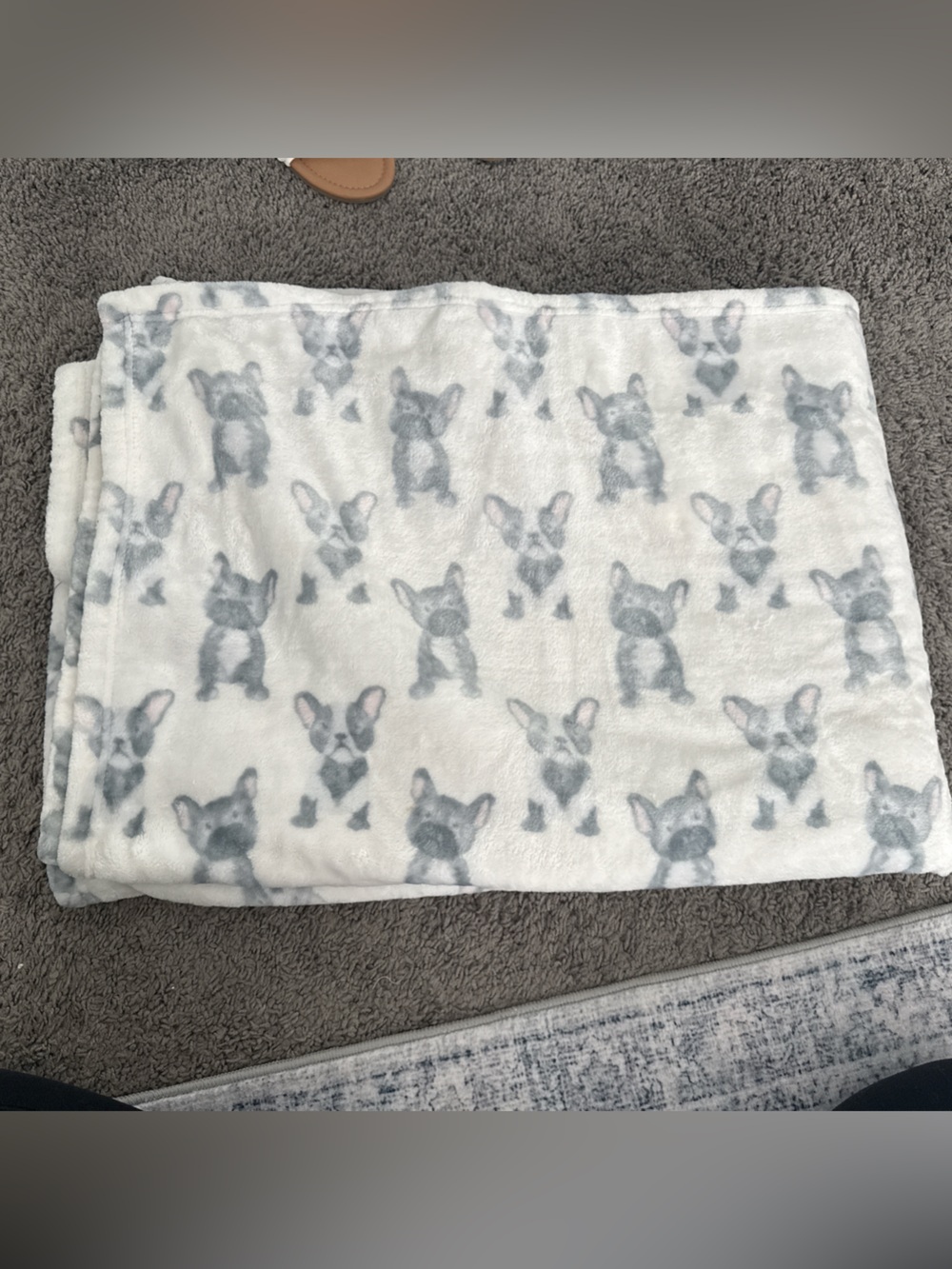 Cozy White Blanket with Gray frenchie dog Print